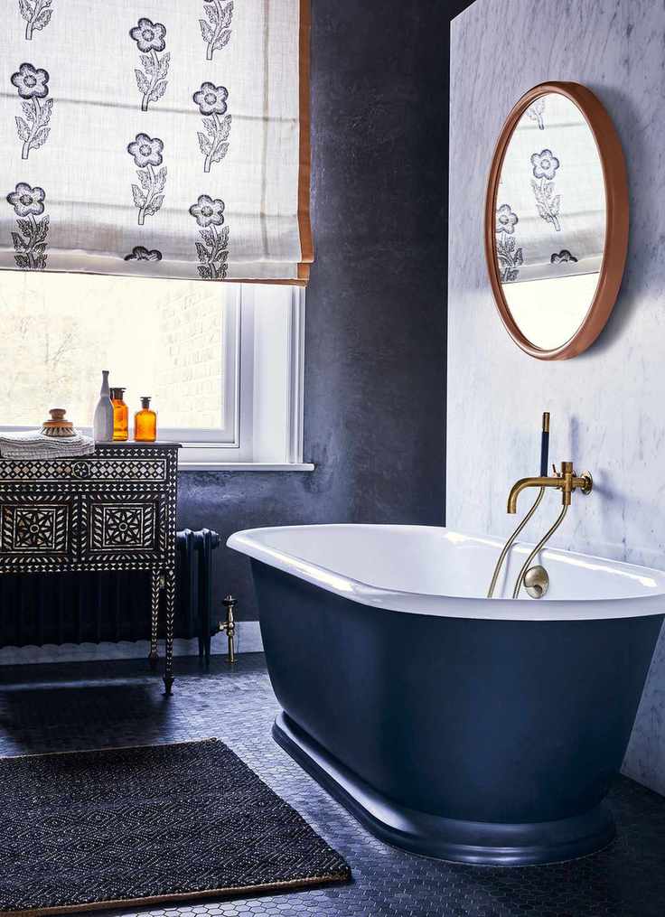 Floral Roman blind in a bathroom