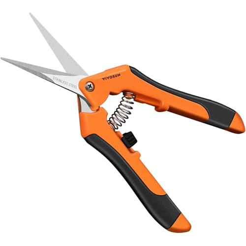 Vivosun 6.5 Inch Gardening Scissors Hand Pruner Pruning Shear With Straight Stainless Steel Blades Orange 1-Pack