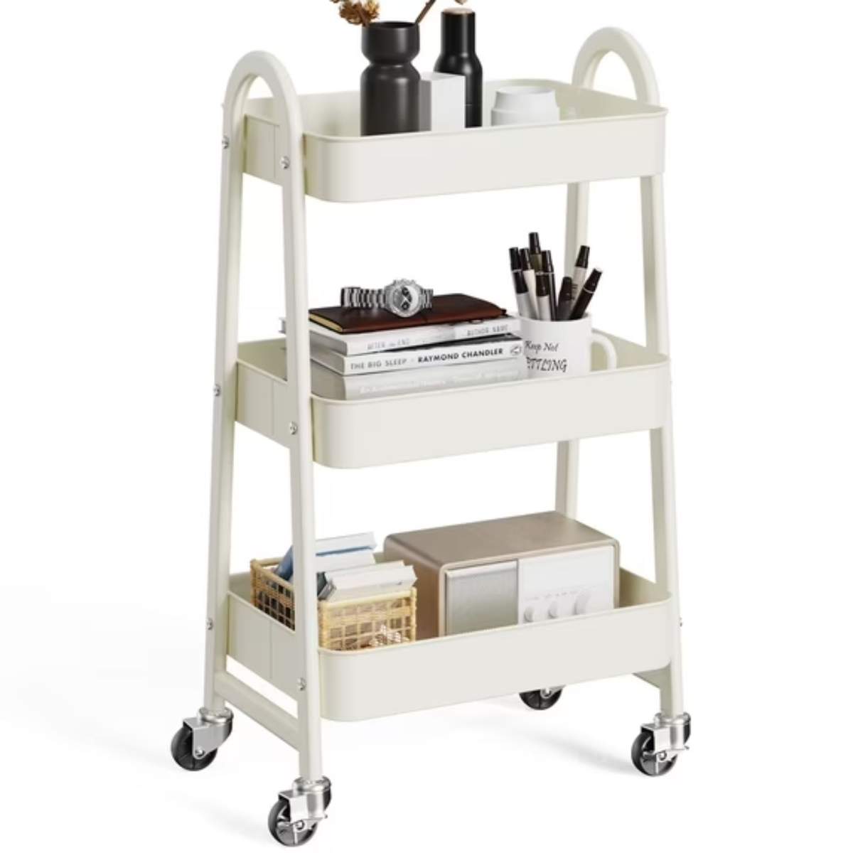 White rollable utility cart