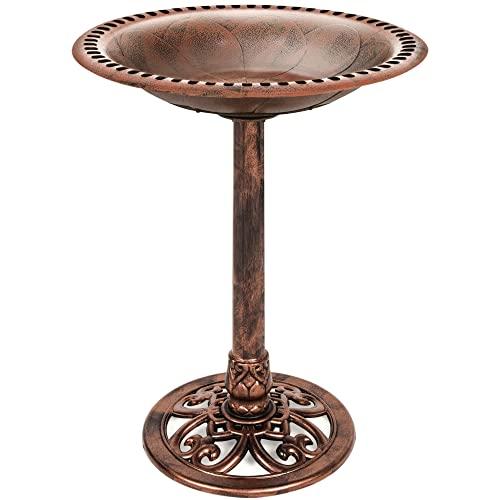 Best Choice Products 28in Pedestal Bird Bath, Vintage Outdoor Resin Accent Decoration W/fleur-De-Lis Accents - Copper