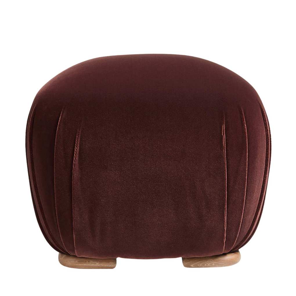 burgundy ottoman with wooden feet