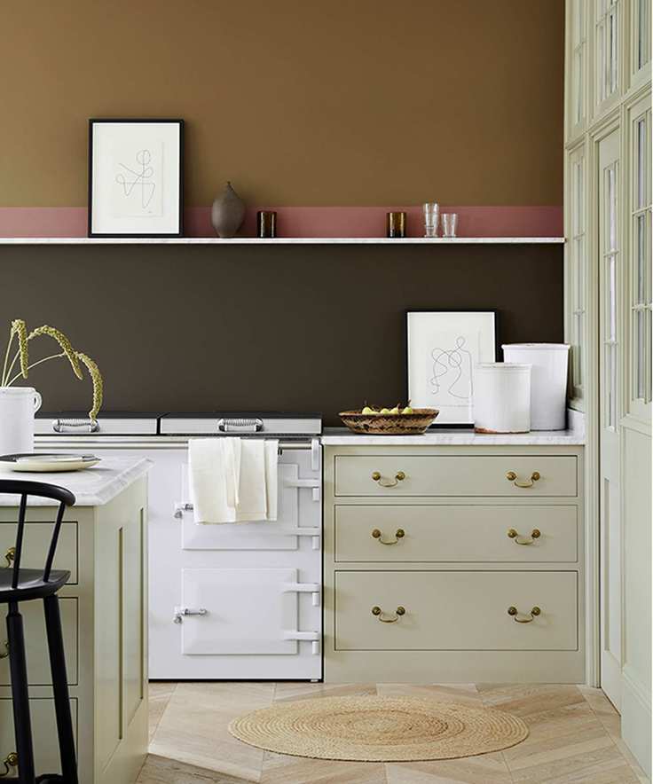 Kitchen wall decor ideas with brown painted striped wall