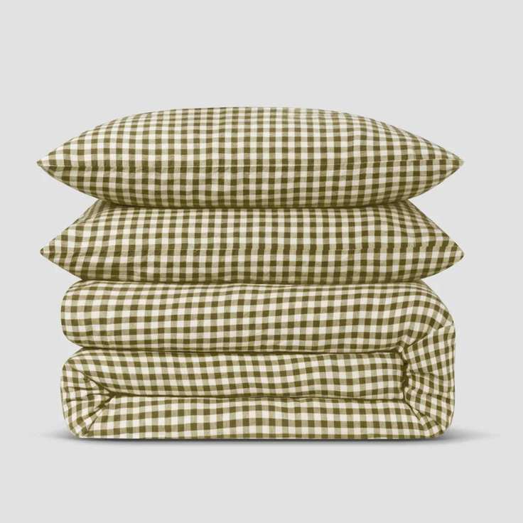 Piglet in Bed green gingham linen blend duvet set