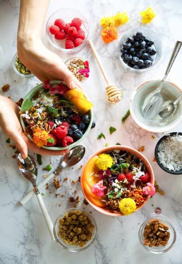 pecan & coconut granola with yogurt and berries