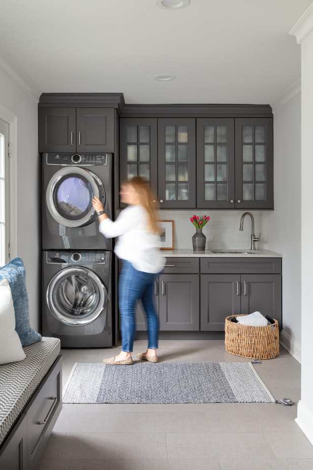 Laundry room cabinets with glass doors