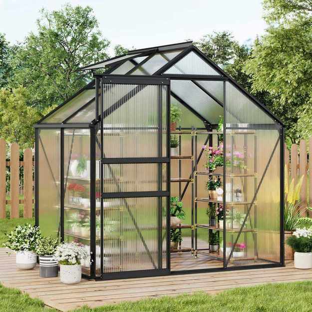 Garveehome 6x4ft Greenhouse for Outdoors, Polycarbonate Greenhouse With Roof Vent, Ground Nails, Lockable Push Door, Aluminum Large Walk-In Green House for Outside Garden Backyard, Patio, Lawn,green | Wayfair