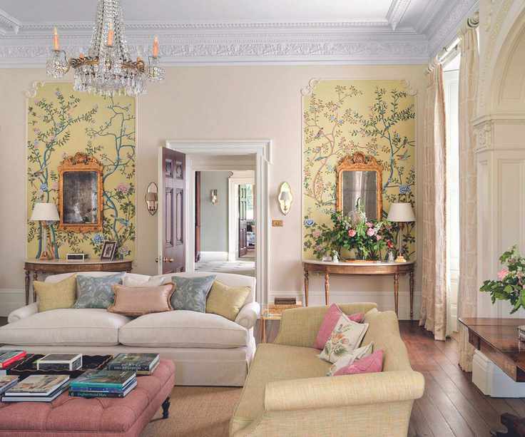 Living room with wallpaper panels