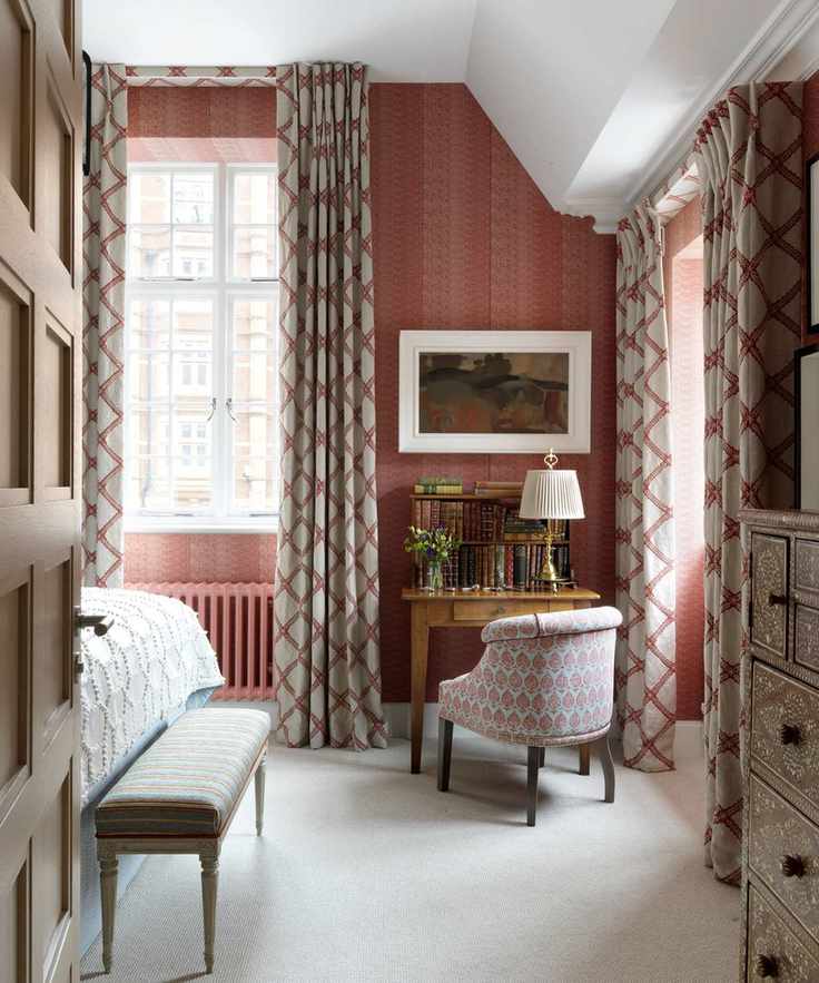 Colorful, patterned bedroom in Kit Kemp's house