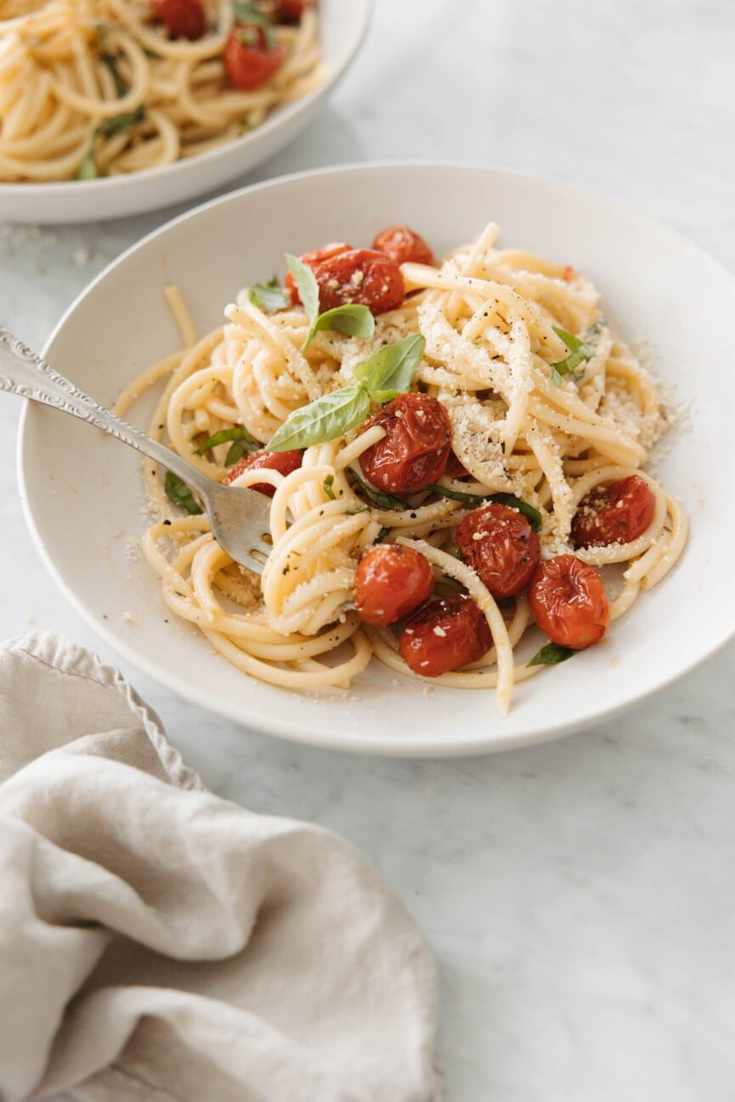 creamy tomato pasta with miso and roasted tomatoes
