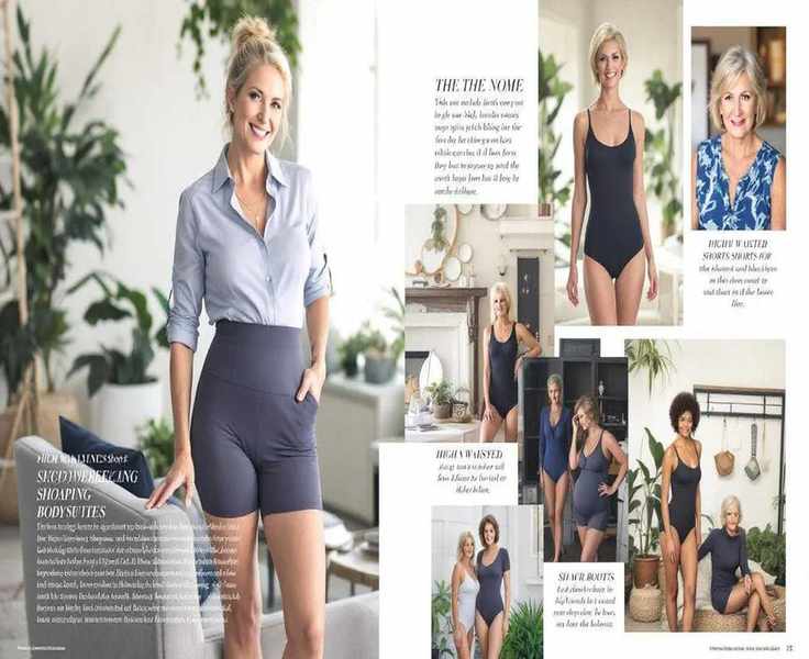 A selection of the best shapewear styles for older women, including high waisted shorts and shaping bodysuits.