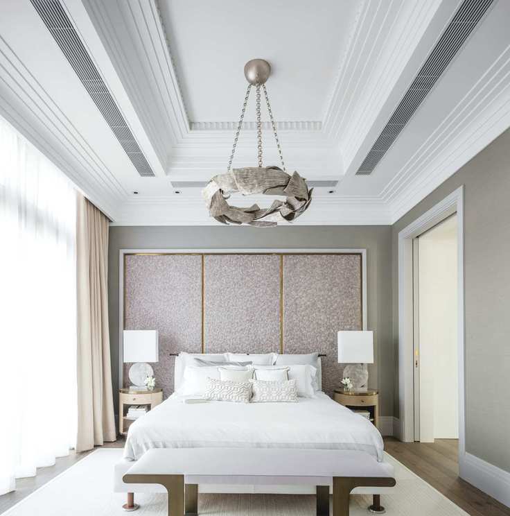 Neutral bedroom with symmetrical lighting