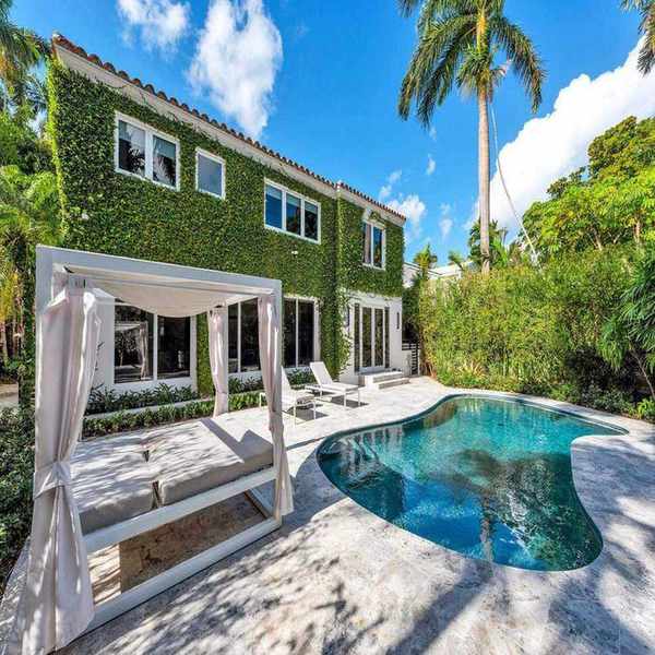 pool with cabanas