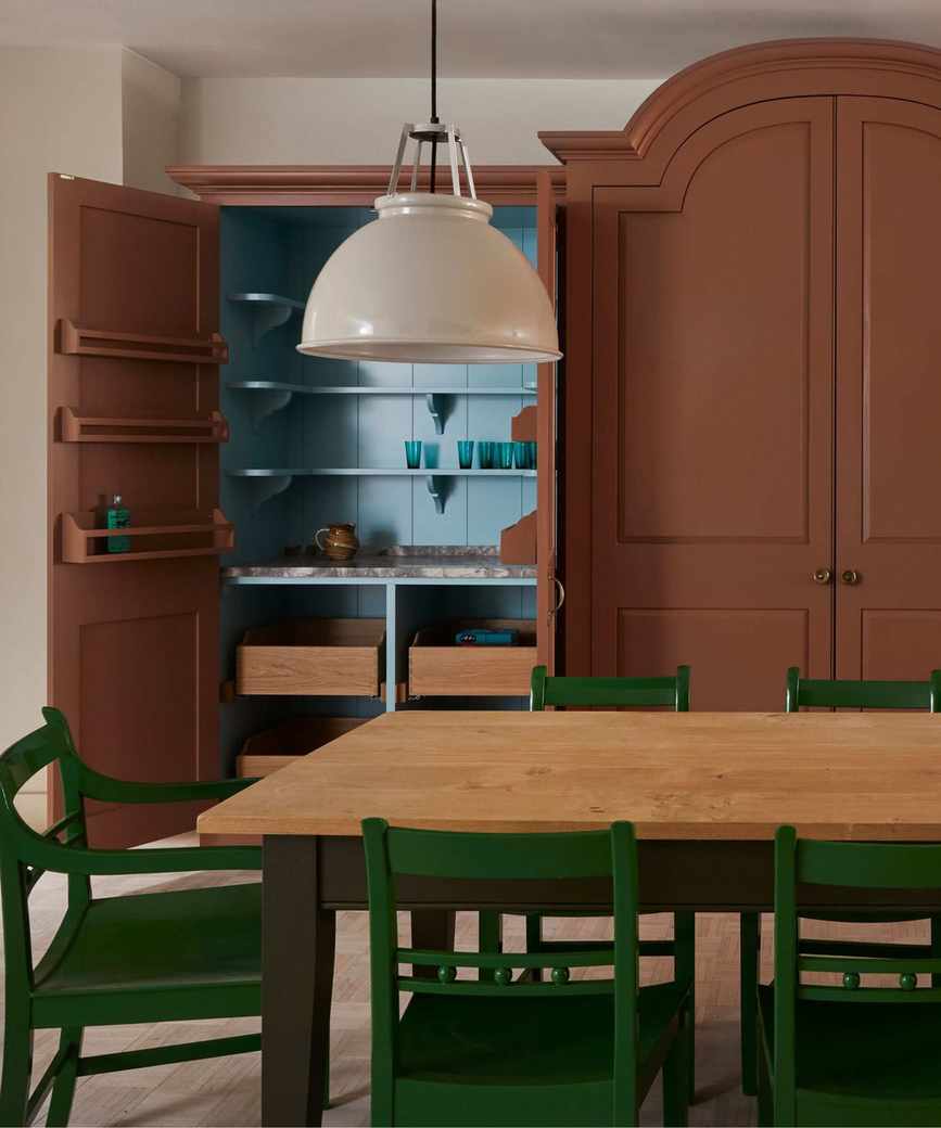 red pink furniture style pantry cupboard