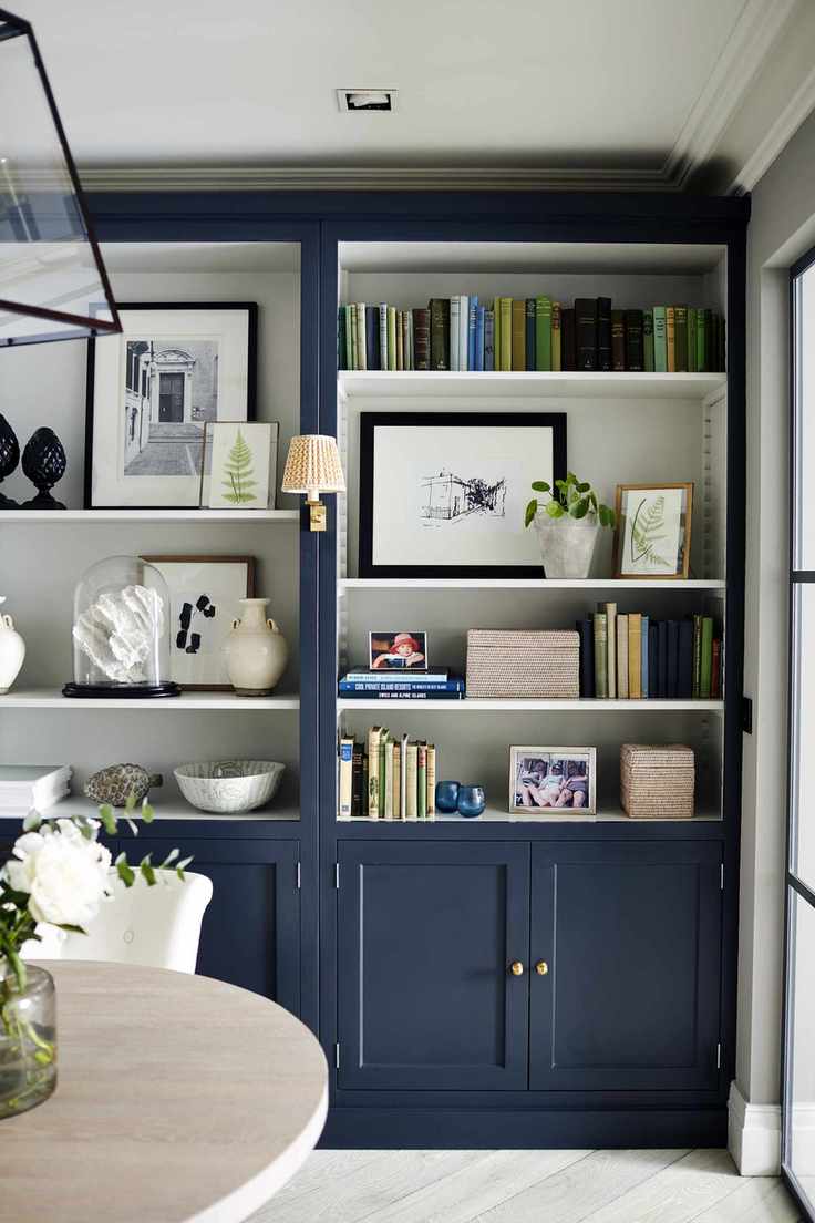 Stylish blue shelves with white backboard