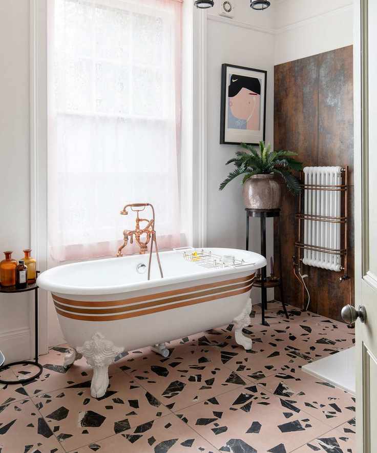 Bathroom floor tiles with terrazzo tiles