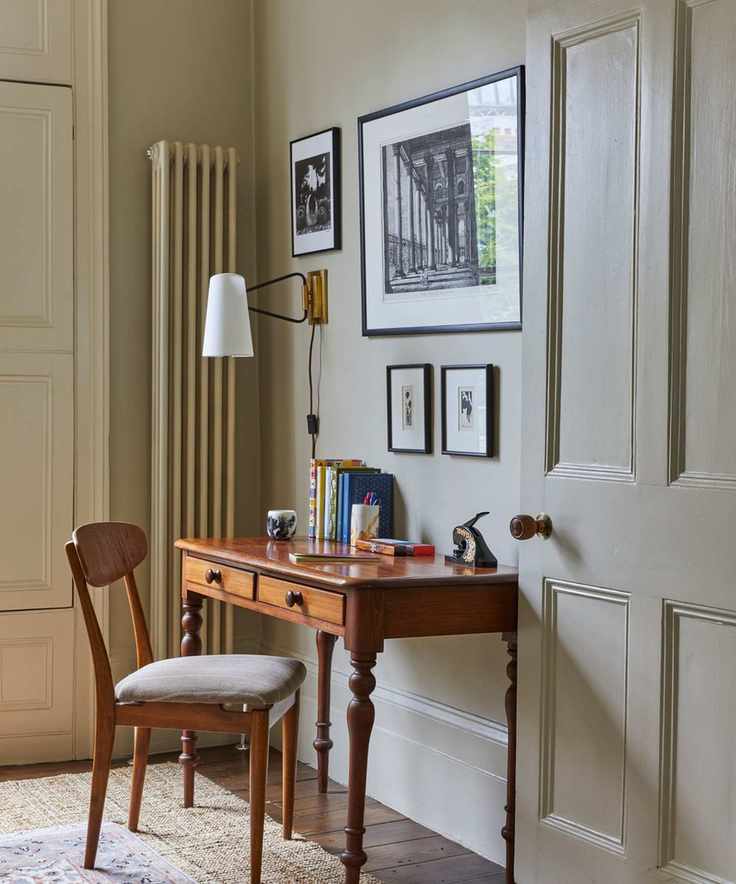 Study space with vintage picture frames