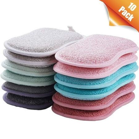 Microfiber Scrub Sponges, Kispatti Non-Scratch Dishes Washing Cloth Reusable Scouring Pads, 10 Pack(random Color)