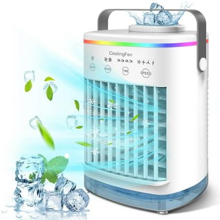 Mini Portable Air Conditioner, Evaporative Air Cooler, personal Air Cooling Fan and Humidifier With 4 Speeds 7 Colors for Room & Office Desk Outdoors Travel, White