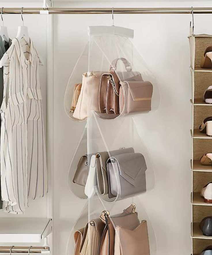 A hanging purse organizer