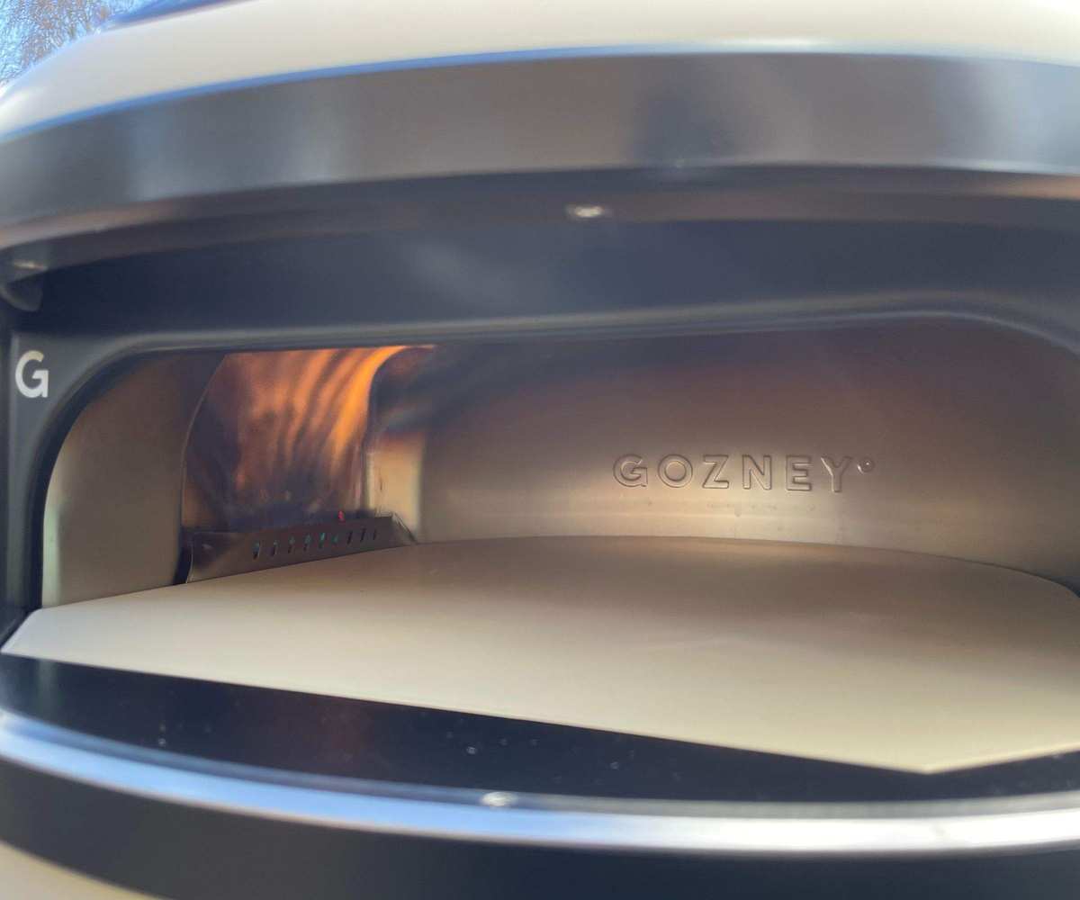 Inside the Gozney Arc with the flames on