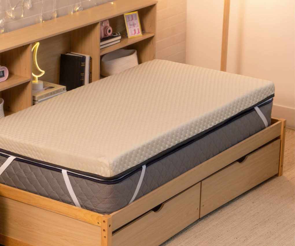 Brooklyn bedding mattress topper on a dorm bed