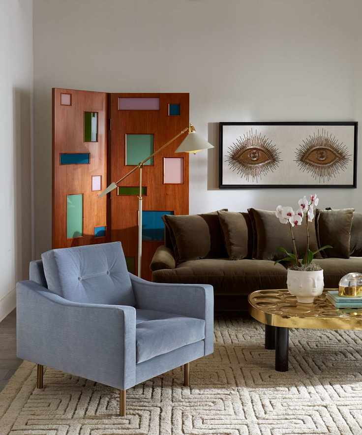 living room with retro color palette and accessories