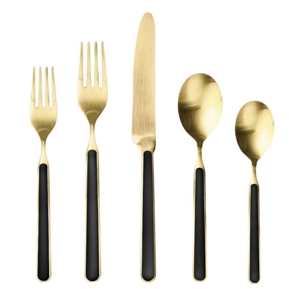 Gold flatware with black handles