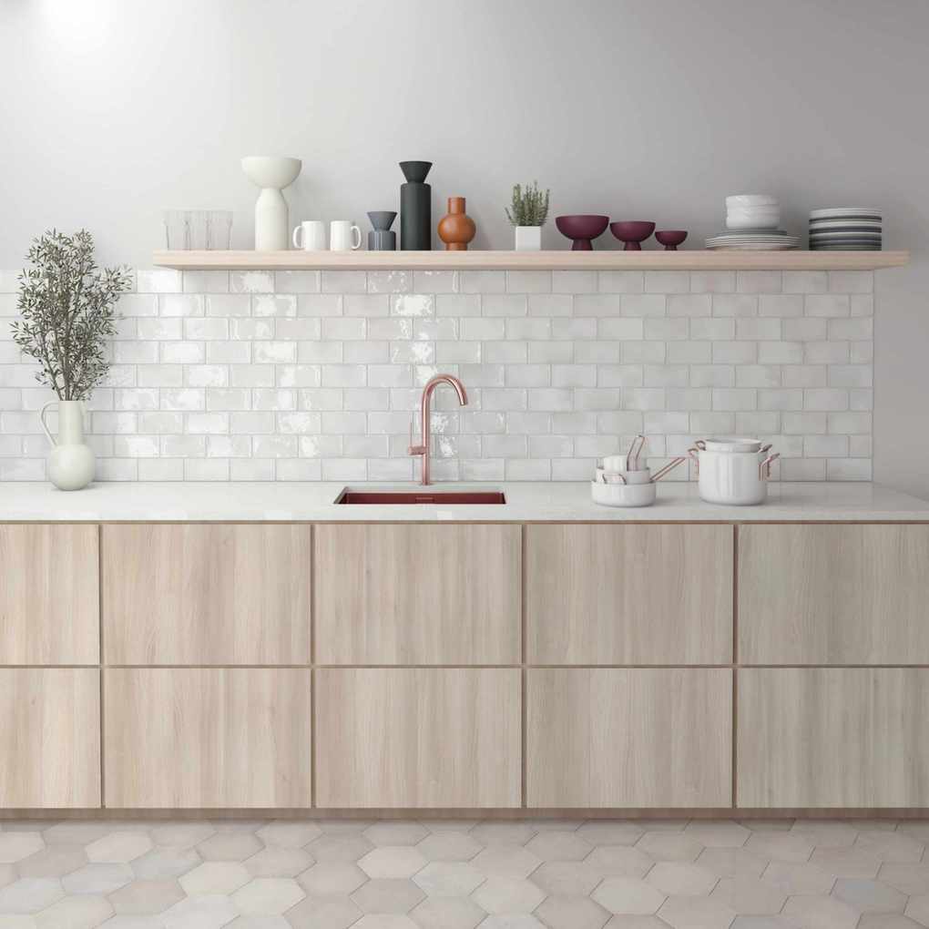 White backsplash tiles