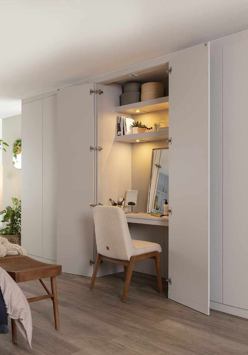 Desk hidden in a bedroom closet