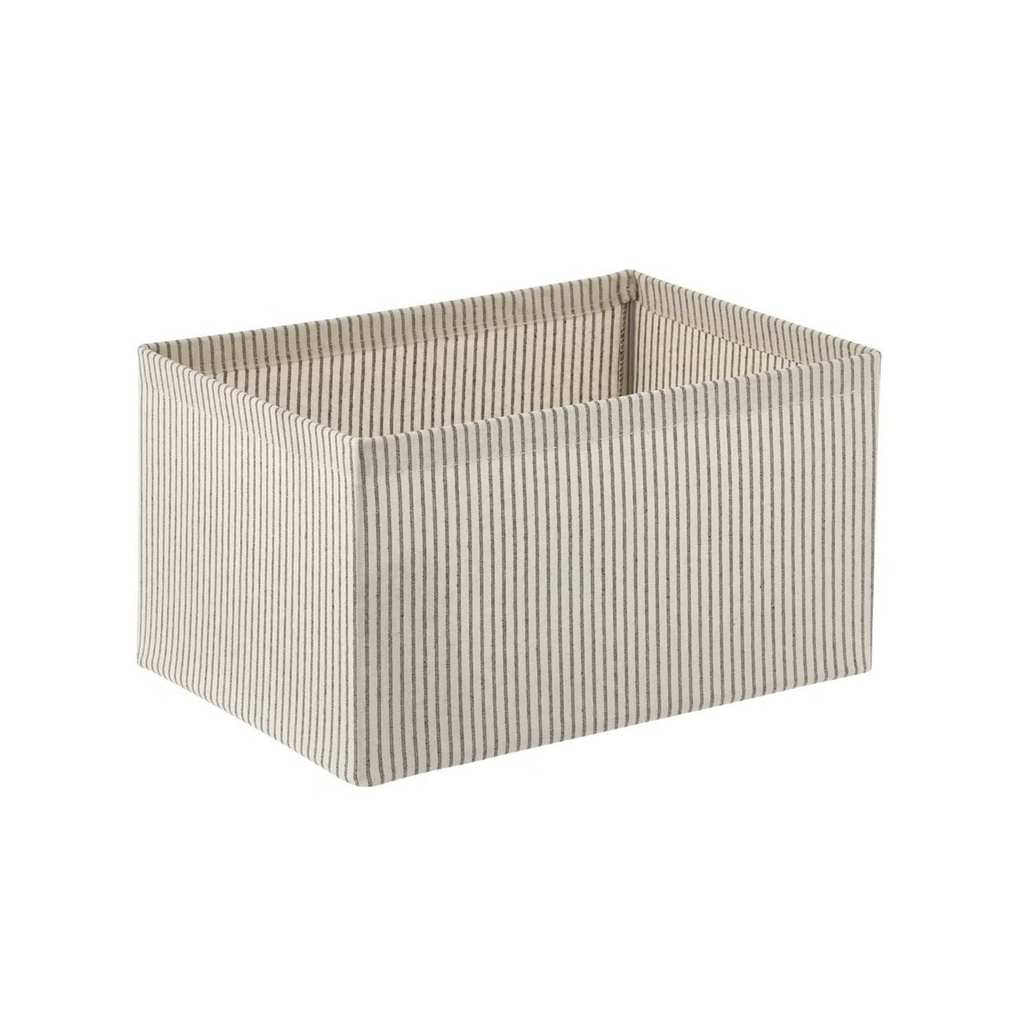 White fabric bin with grey stripe
