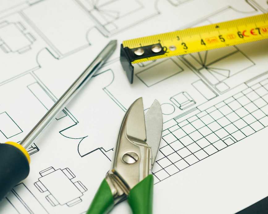 tape measure and floor plan