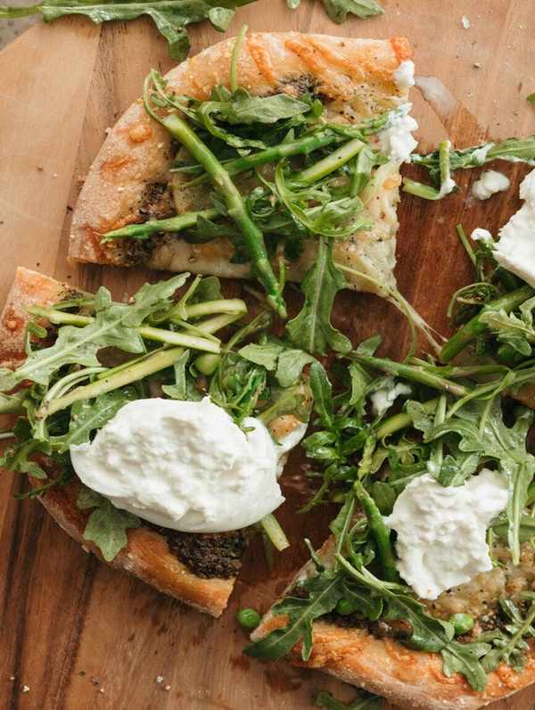Spring Potato Pizza with Asparagus and Burrata