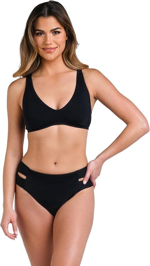 Mid-Waist Keyhole Bikini Bottom in Black
