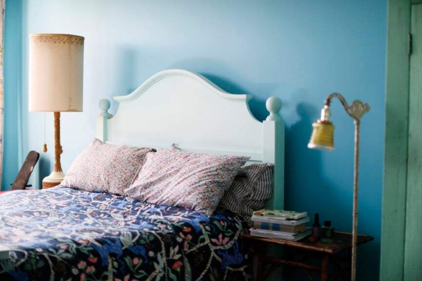 blue-walled bedroom