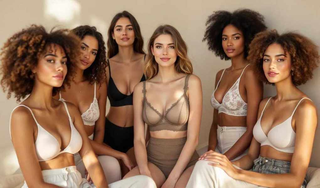 A diverse group of women representing different life stages wearing comfortable bralettes.