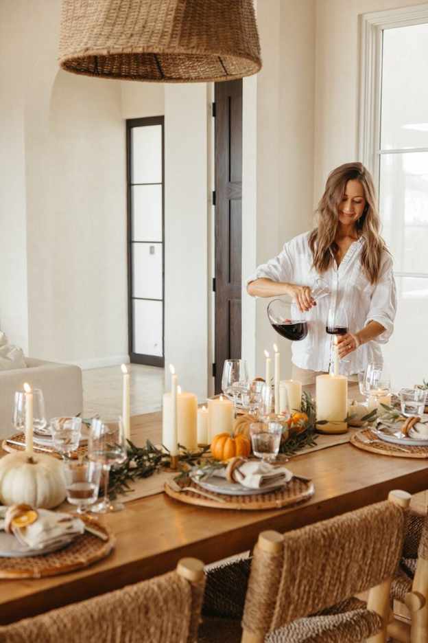 Pouring wine at Thanksgiving