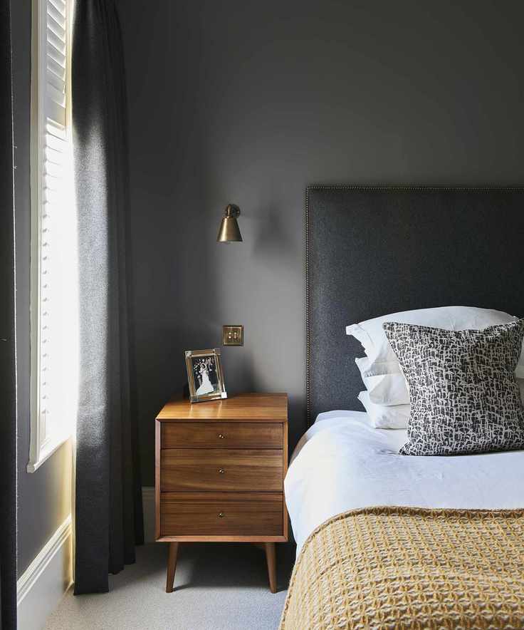 A dark grey bedroom
