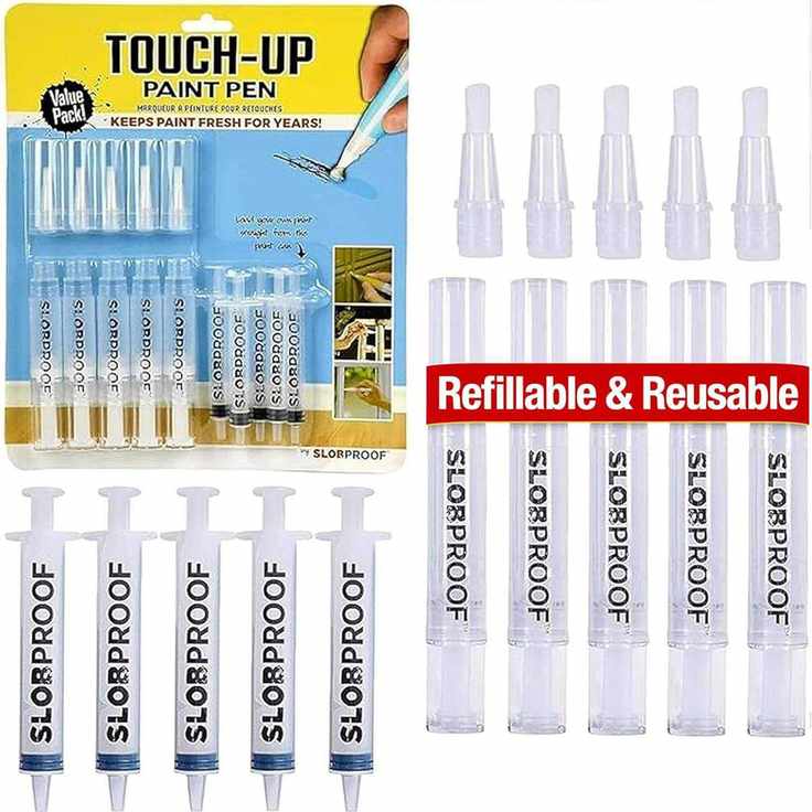 Slobproof Refillable Touch-Up Paint Pen, Mess-Free, Reusable Wall Paint Repair Tool, Precise Application, Diy Home Improvement, Furniture, Arts and Crafts, Patented Design, Easy Storage, Pack of 2