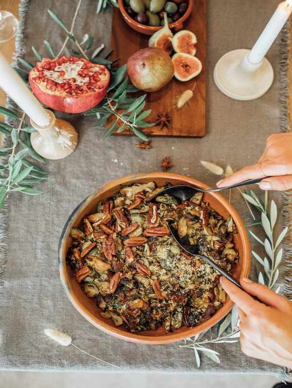 serving sweet and sour cider brussels sprouts
