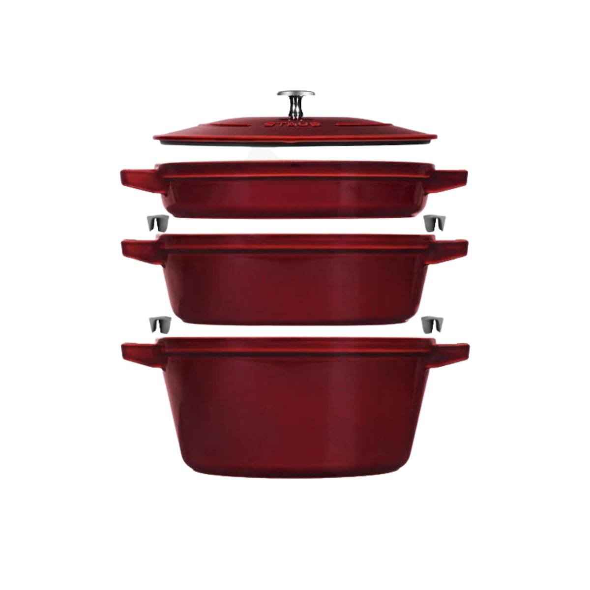 Staub Stackable Set 3-Pcs Cast Iron Pot Set Stackable White Truffle