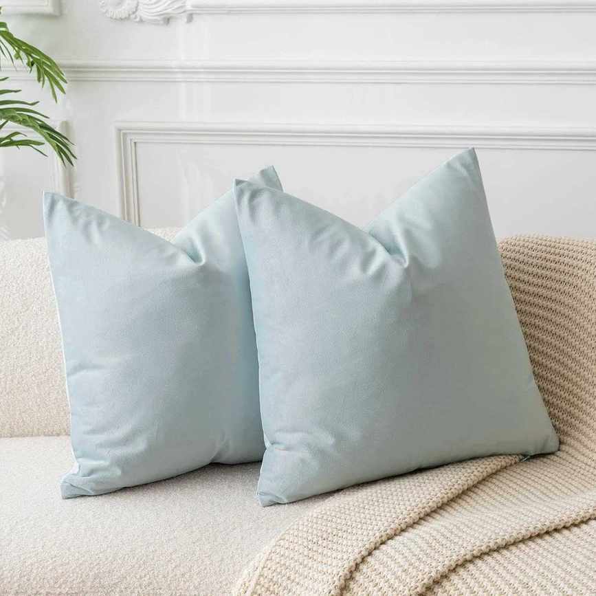 Juspurbet Powder Blue Velvet Throw Pillow Covers 24x24 Inch Set of 2