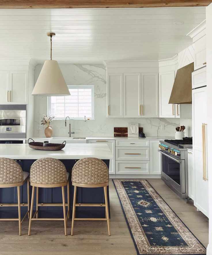 A long runner rug in a modern kitchen, showcasing its style.