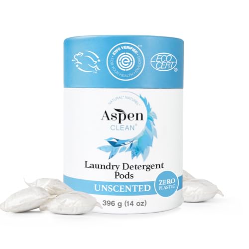 A white tub of laundry pods with a blue lid.