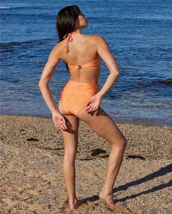 Vibrant Orange Floral Bandeau Bikini Top