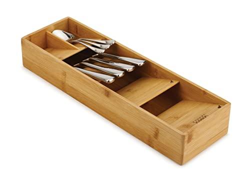Joseph Joseph Drawerstore Compact Utensil Organizer for Kitchen Drawer Silverware, Flatware Tray, Small, Bamboo