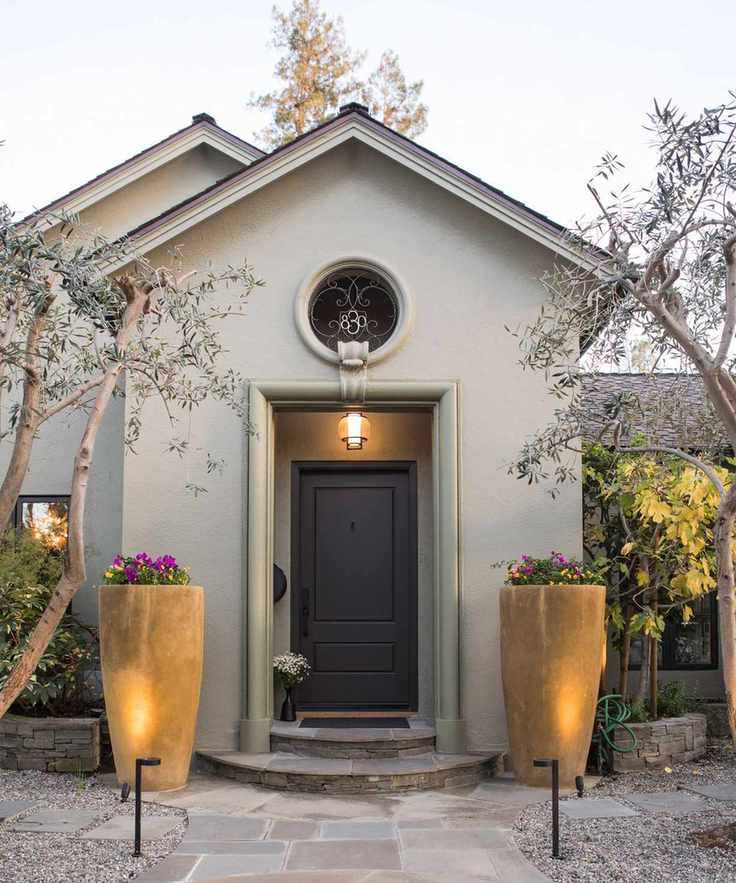 Welcoming front porch showcasing elegant lighting