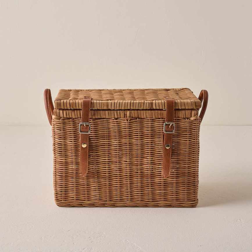 Reid Woven Storage Trunk With Leather Handles - Small