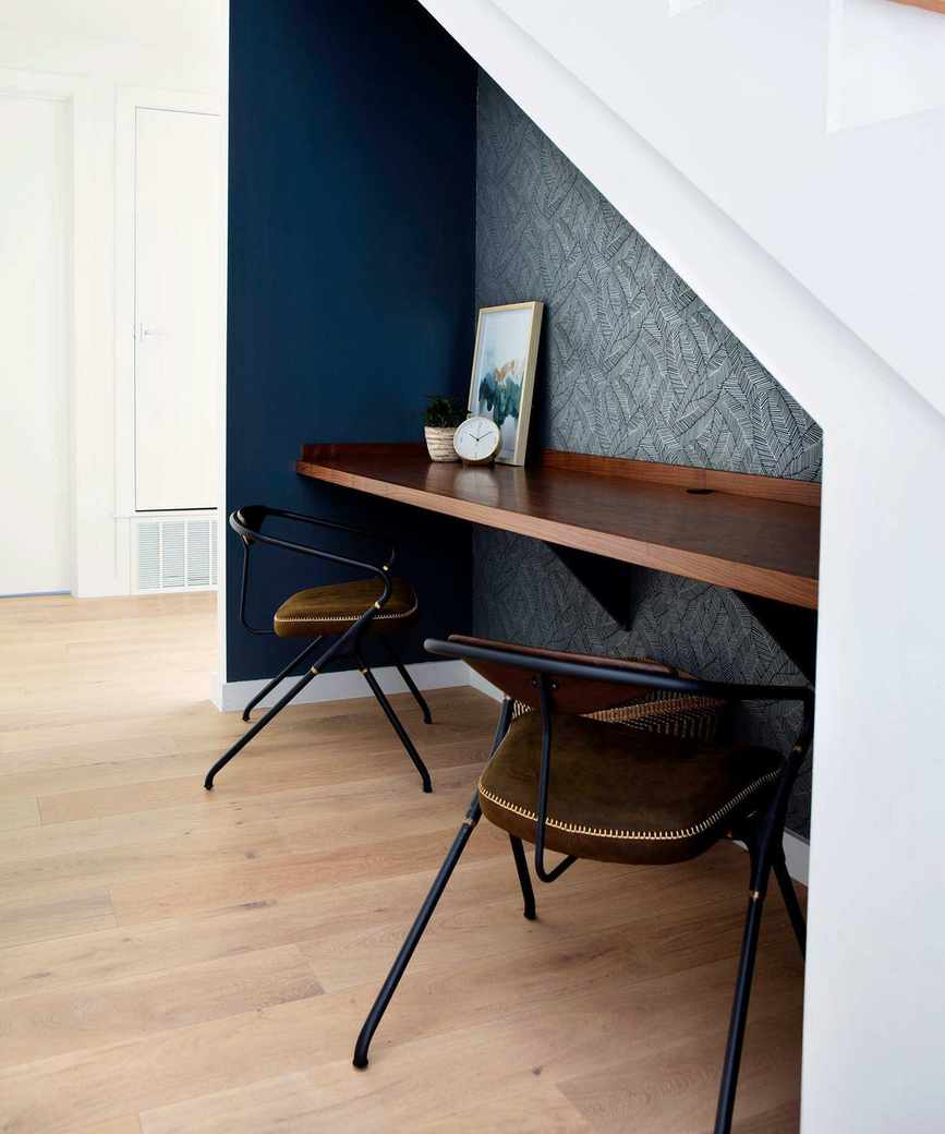 Texas home with desk hidden under stairs