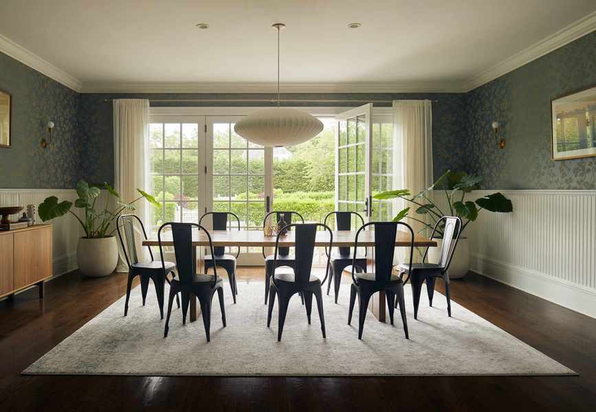Dining room with cream wainscoting