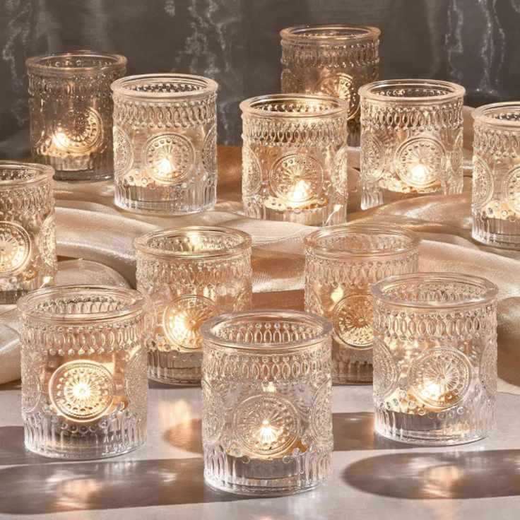 Set of vintage style glass candle votives